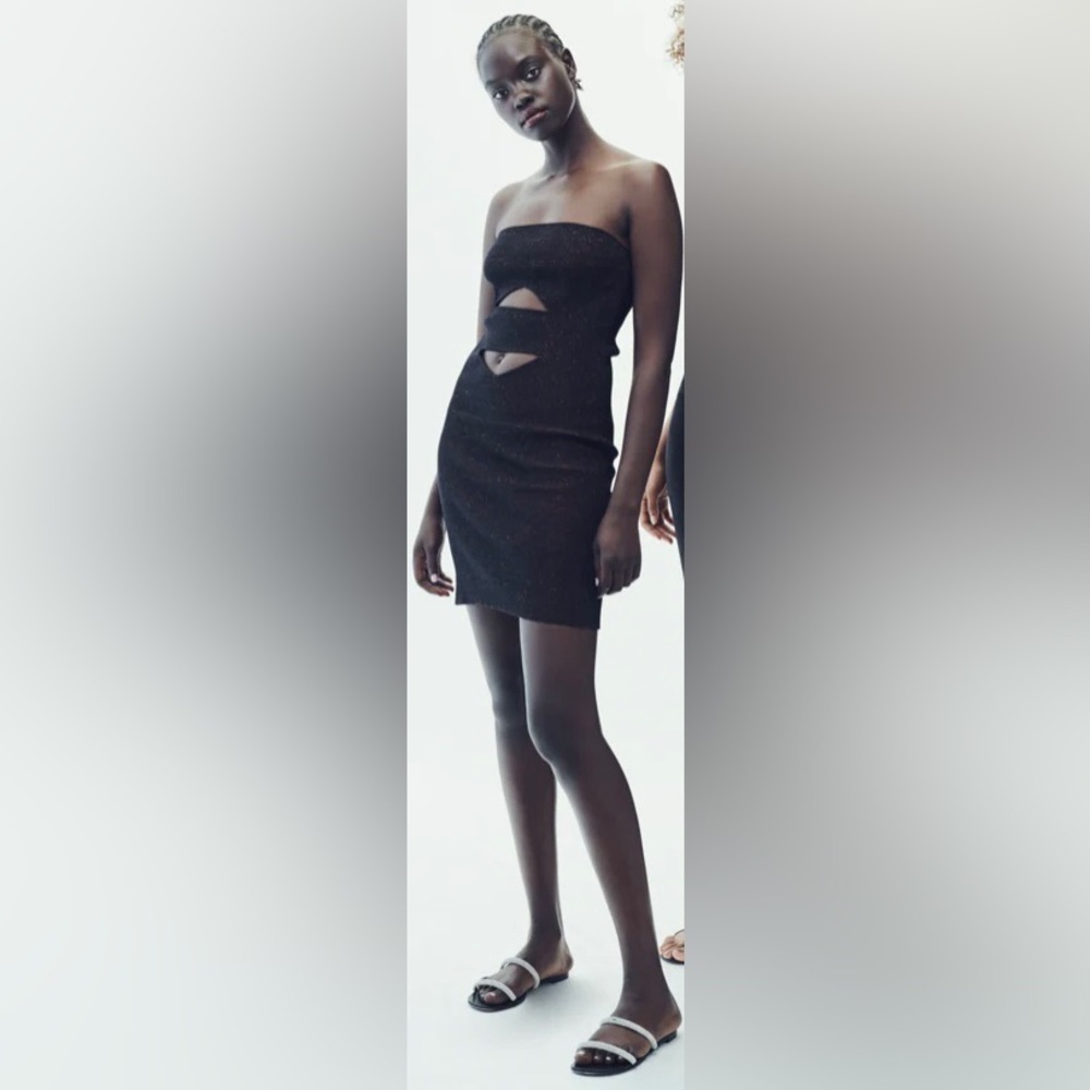 Victor Glemaud Lurex-Knit Black Sparkle Strapless Mini Cut Out Tube Dress EUC XS